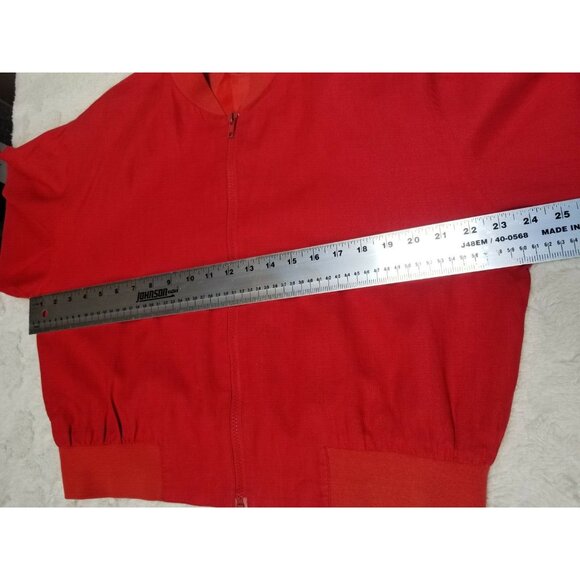 Silk Club Womens Varsity Jacket Full Zipper Shoulder Pads Medium Red Linen - Picture 4 of 5
